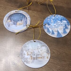 Holiday Village Scene Ornaments - Set of 3